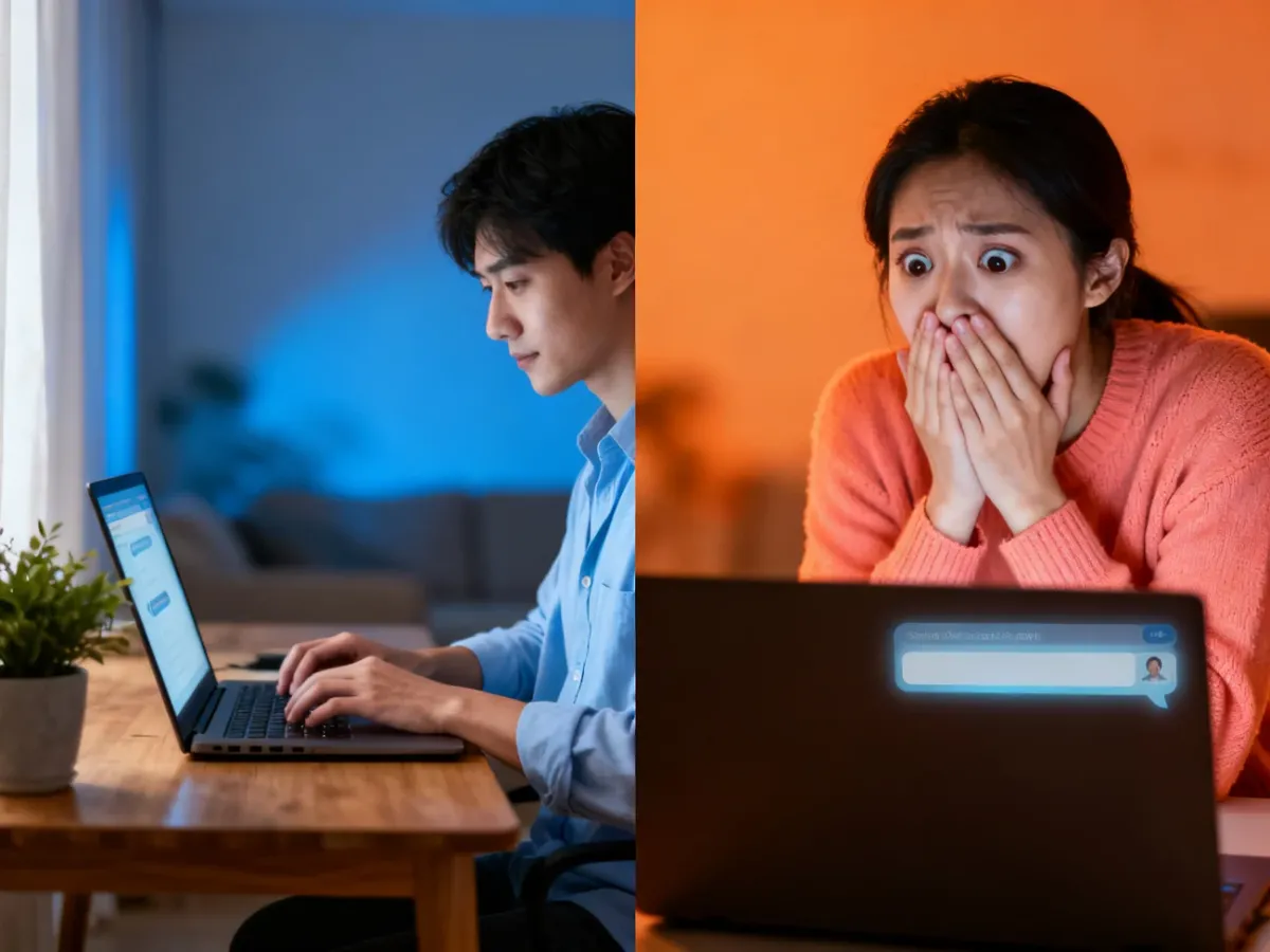 Dwie osoby komunikujące się online w warunkach dystansu i anonimowości
