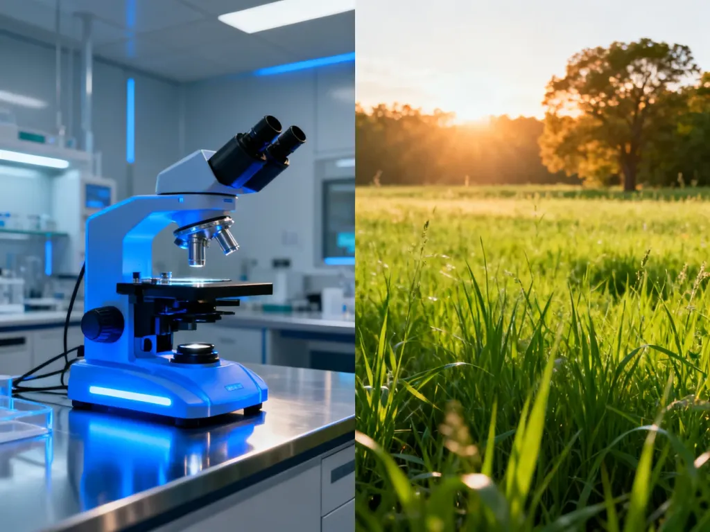 Porównanie sterylnego laboratorium z naturalnym środowiskiem terenowym, ilustrujące różnice między typami badań.